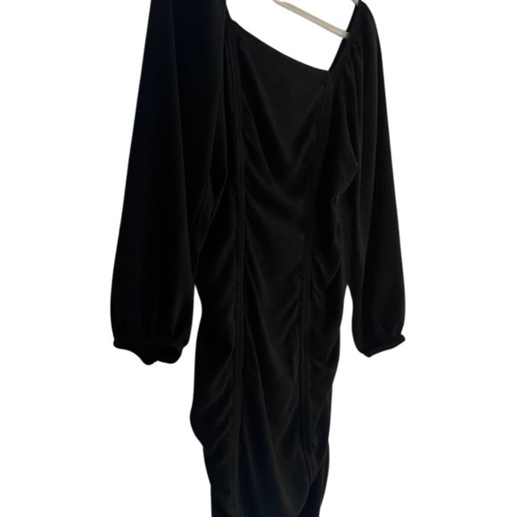 Wild Fable Puff Long Sleeve Double Ruched Dress, Black - Picture 4 of 9